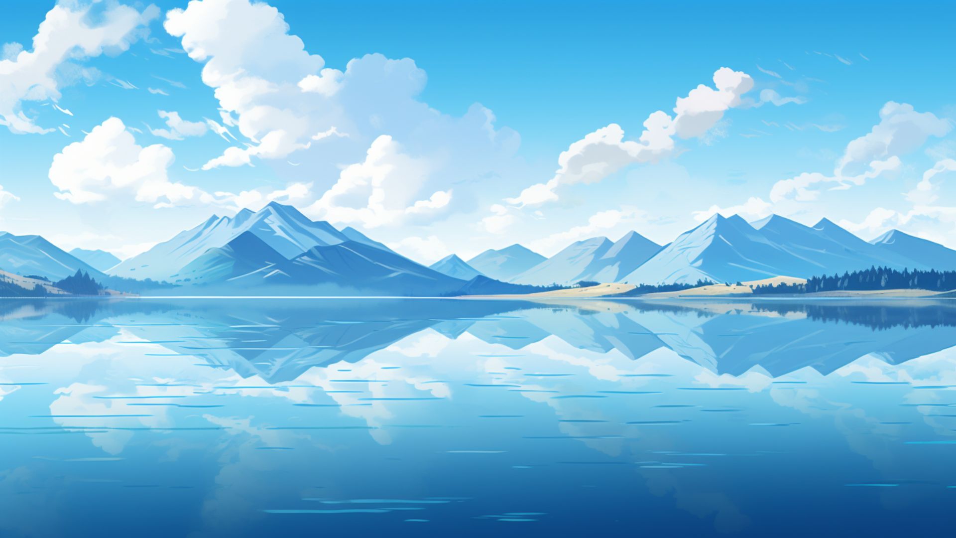 自然 山|湖と山脈の背景イラスト