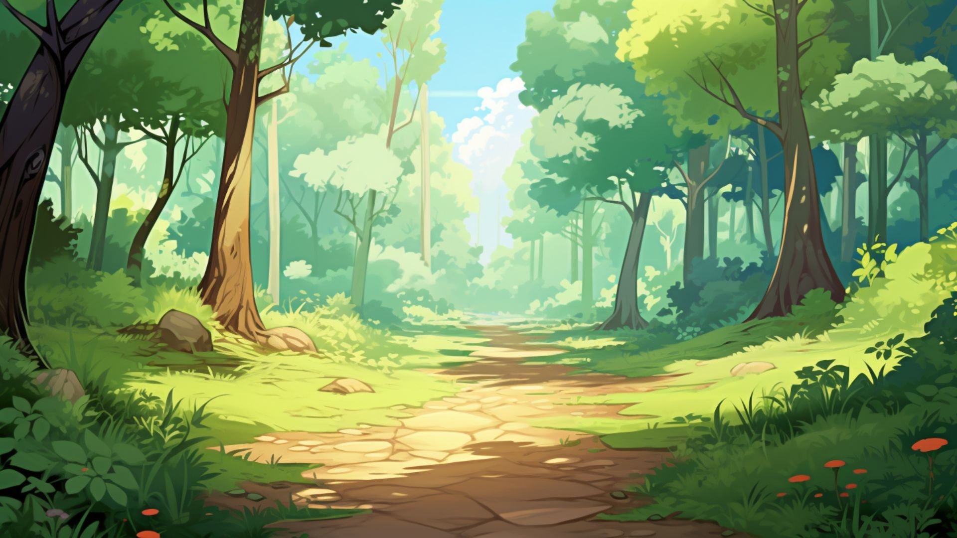 自然 山道2|明るい森の小道の背景イラスト