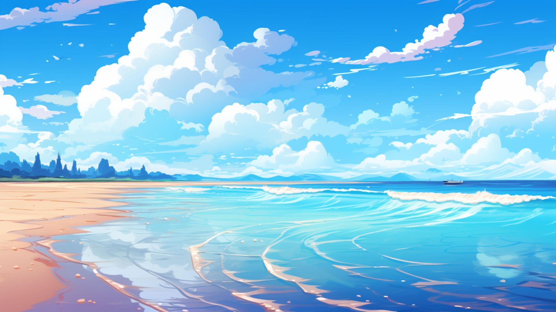 自然 海|青い海とビーチの背景イラスト