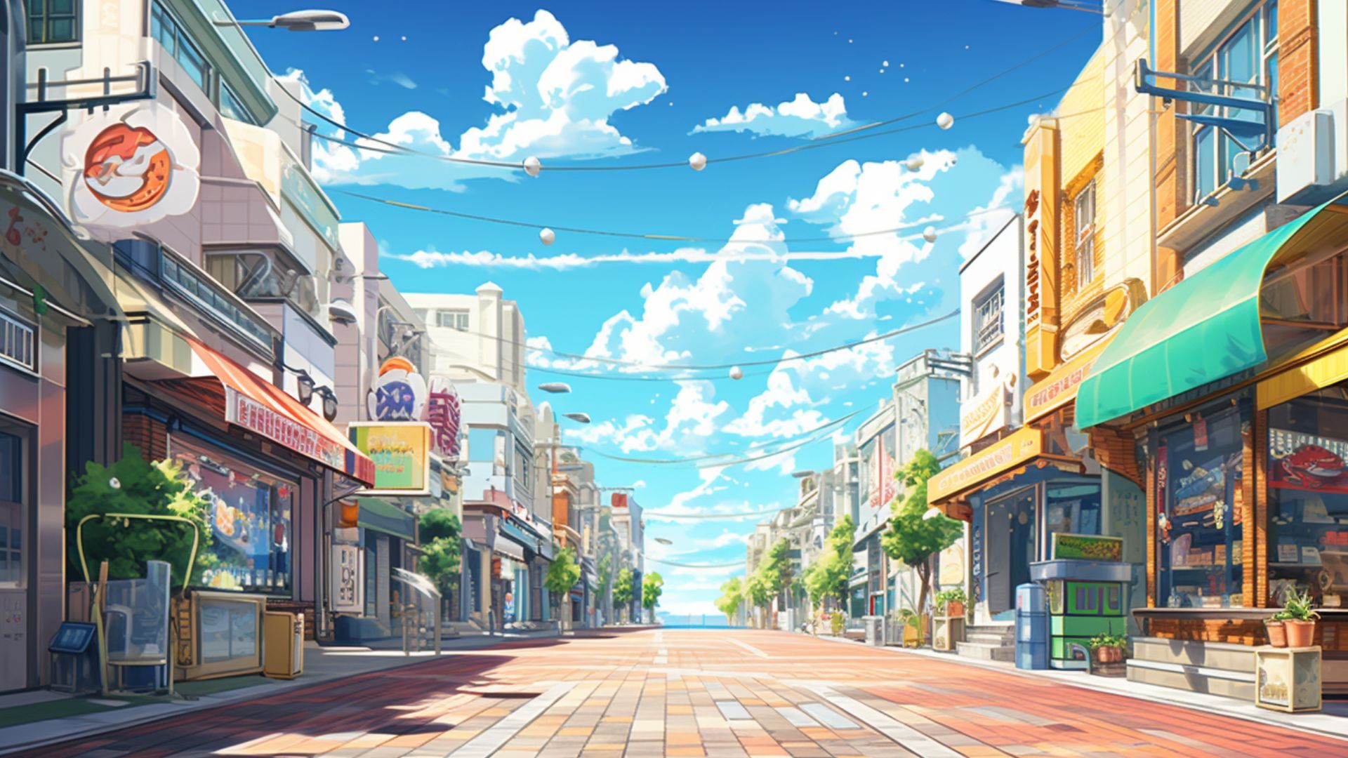 街並み7|青空の下の商店街